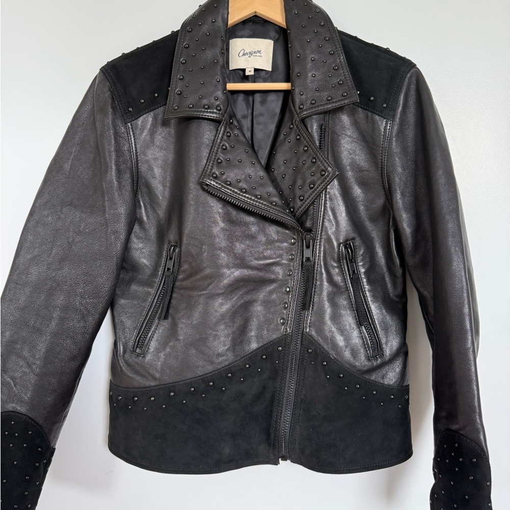 Sleek Black Leather & Suede Jacket with studs
